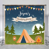 Aperturee - Aperturee Camping Night Jungle Flags Custom Birthday Backdrop